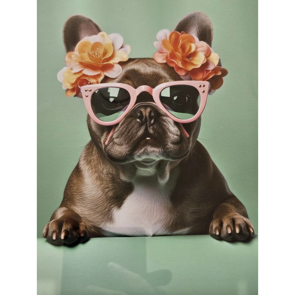 Frenchie French Bulldog Framed Glass Picture Pink Sunglasses - Picture 2 of 3